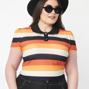 Unique Vintage Candy Corn Stripes Crop Top Plus Halloween